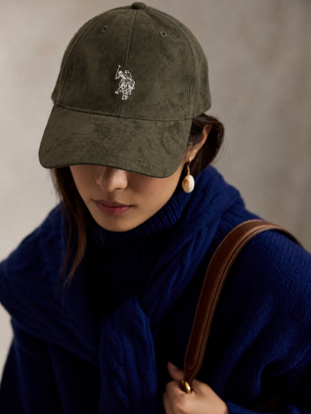 Olive Suede U.S. Polo Assn. Cap Adjustable Baseball Hat Silver Buckle